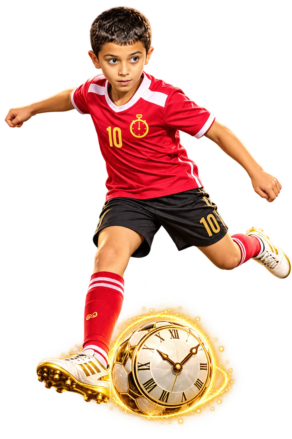شخصية لاعب كرة القدم مع كرة وساعة ذهبية